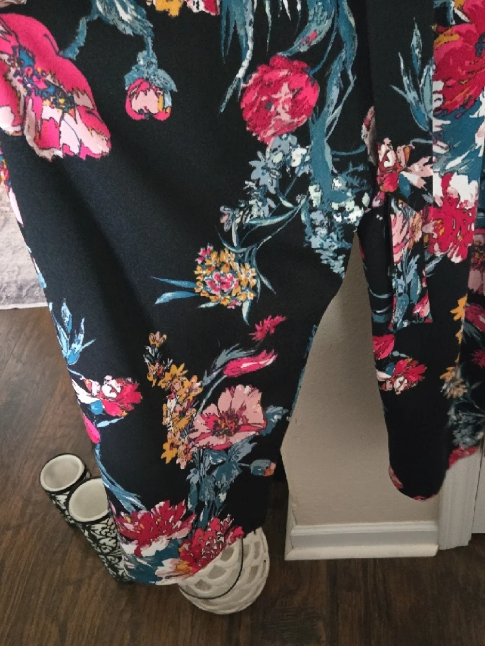 Xhilaration Black Floral Jumpsuit with Pink and Teal Accents - Picture 3 of 5